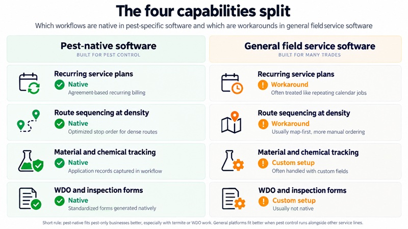 Diagram comparing pest-native and general field service software capabilities