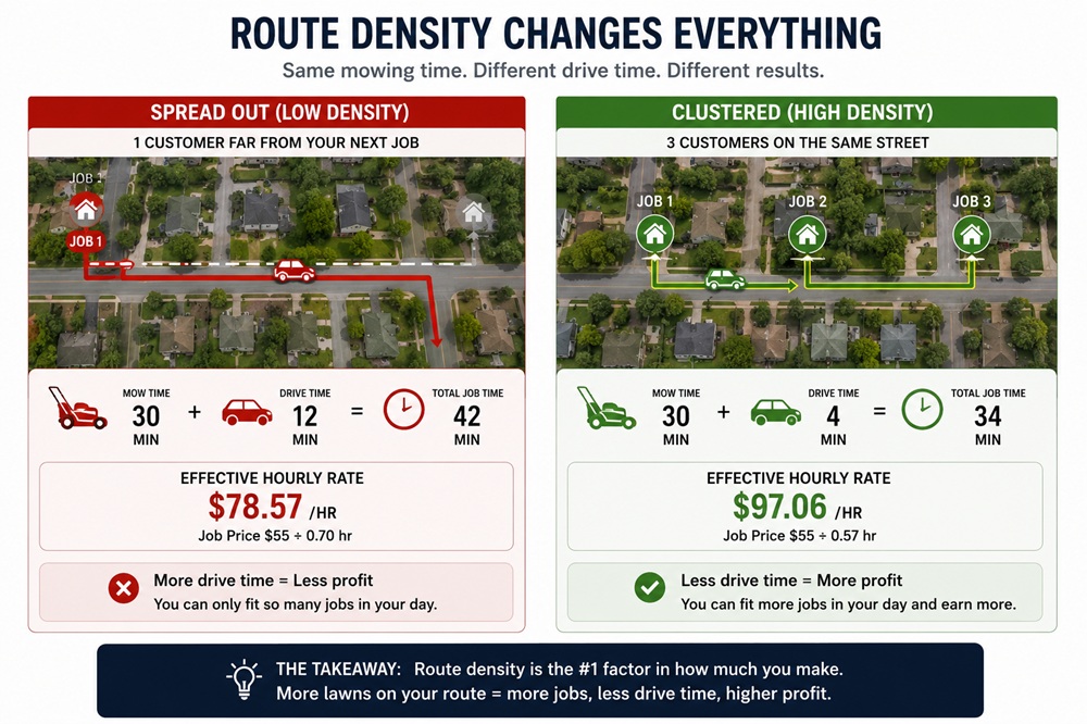 Diagram showing how route density changes effective hourly rate