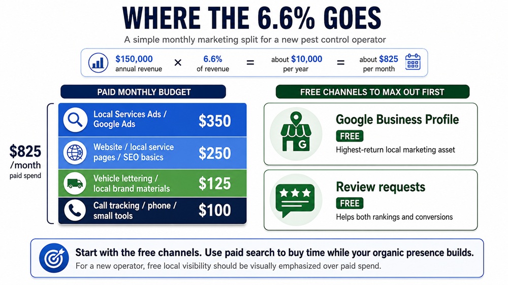 Chart showing how a new pest control business should split its marketing budget