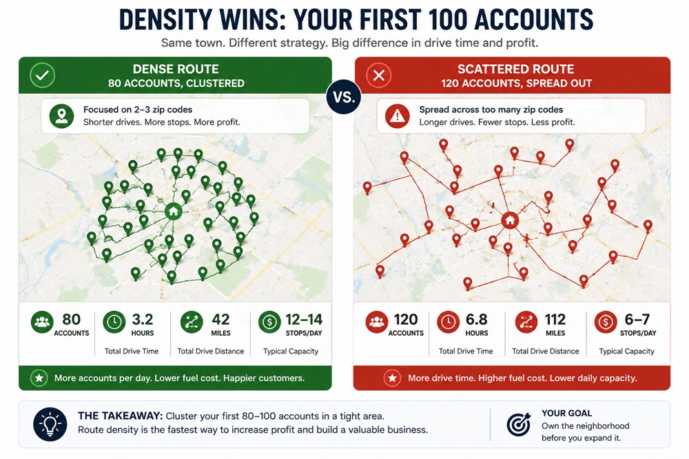Comparison of a dense pest control route and a scattered one